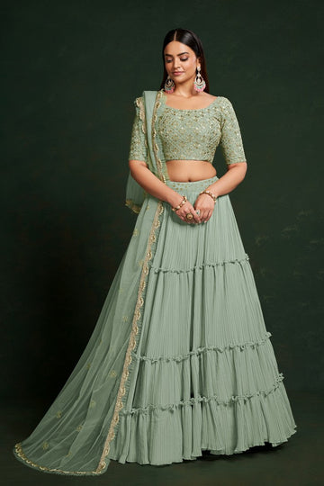 Amazing Green Color Georgette Fabric Party Wear Lehenga