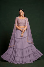 Amazing Purple Color Georgette Fabric Party Wear Lehenga