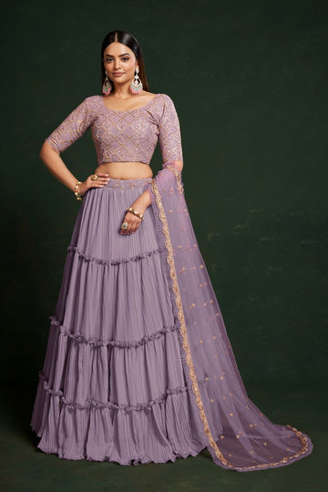 Amazing Purple Color Georgette Fabric Party Wear Lehenga
