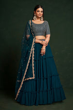 Amazing Teal Color Georgette Fabric Party Wear Lehenga