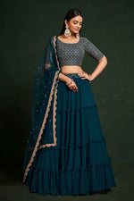 Amazing Teal Color Georgette Fabric Party Wear Lehenga