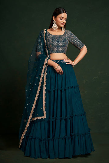 Amazing Teal Color Georgette Fabric Party Wear Lehenga