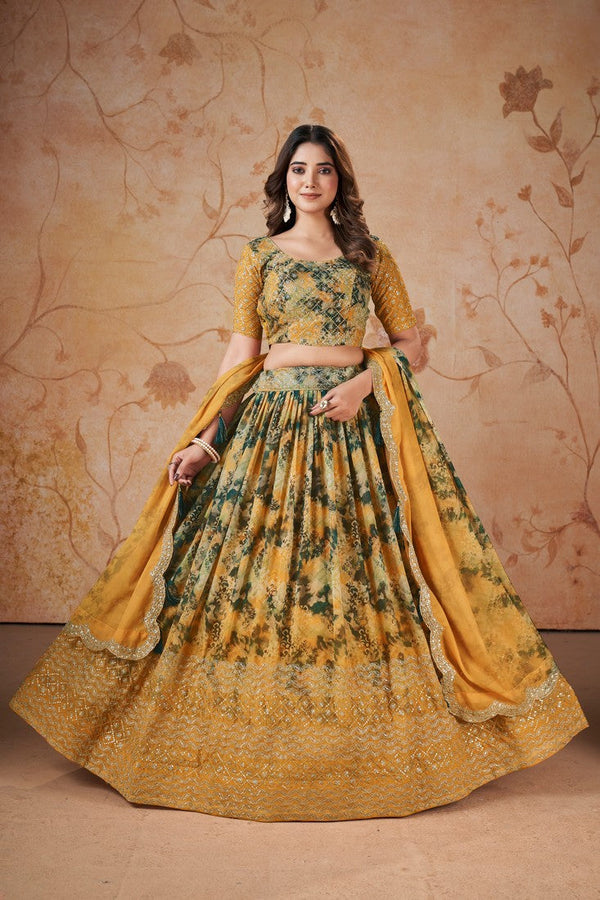 Amazing Yellow Color Georgette Fabric Party Wear Lehenga