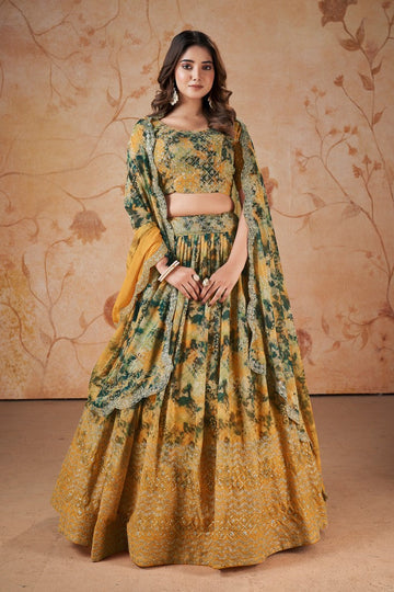 Amazing Yellow Color Georgette Fabric Party Wear Lehenga