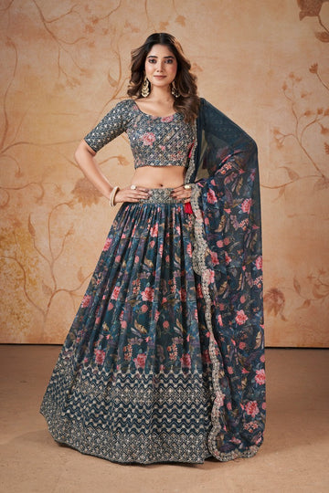 Amazing Grey Color Georgette Fabric Party Wear Lehenga