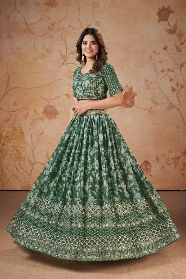 Amazing Green Color Georgette Fabric Party Wear Lehenga