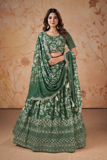 Amazing Green Color Georgette Fabric Party Wear Lehenga