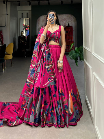 Lovely Pink Color Polyester Fabric Party Wear Lehenga