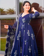 Lovely Blue Color Muslin Fabric Designer Kurti With Bottom and Dupatta