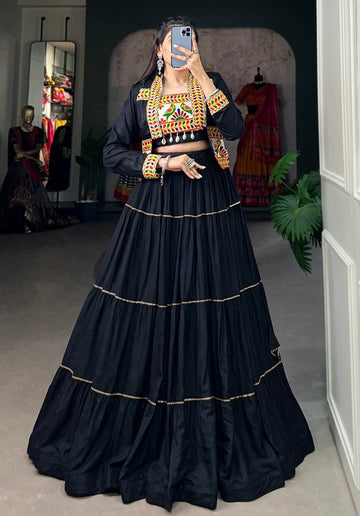 Amazing Black Color Rayon Fabric Designer Lehenga