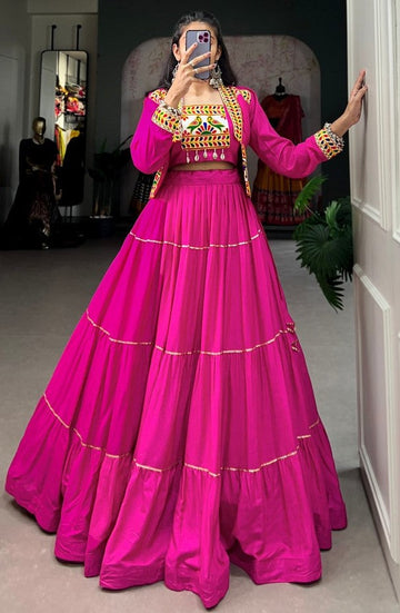 Amazing Pink Color Rayon Fabric Designer Lehenga