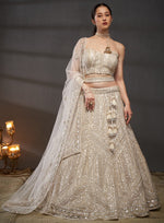 Superb Cream Color Net Fabric Party Wear Lehenga