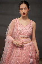 Superb Pink Color Net Fabric Party Wear Lehenga