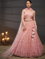 Superb Pink Color Net Fabric Party Wear Lehenga