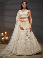 Superb Cream Color Net Fabric Party Wear Lehenga