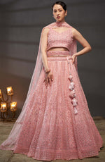 Magnetic Pink Color Net Fabric Party Wear Lehenga