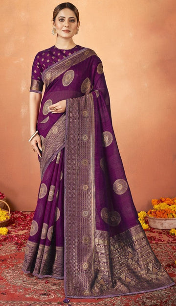 Ideal Purple Color Silk Fabric Partywear Saree