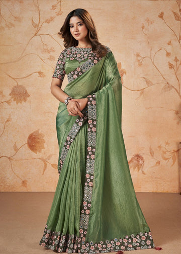 Beauteous Green Color Crush Fabric Partywear Saree