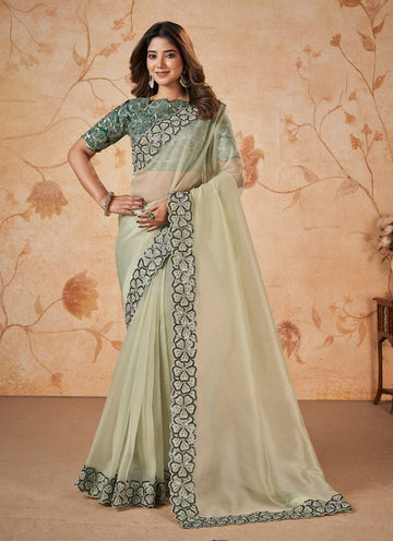 Beauteous Green Color Organza Fabric Partywear Saree