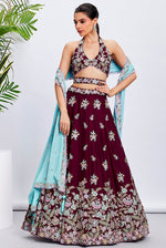 Superb Wine Color Georgette Fabric Party Wear Lehenga