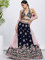 Superb Navy Blue Color Georgette Fabric Party Wear Lehenga