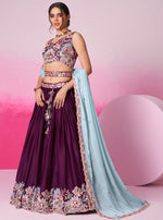 Superb Voilet Color Satin Fabric Party Wear Lehenga