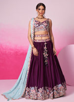 Superb Voilet Color Satin Fabric Party Wear Lehenga