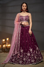 Superb Maroon Color Chiffon Fabric Party Wear Lehenga