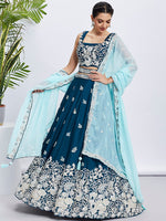 Superb Teal Color Georgette Fabric Party Wear Lehenga