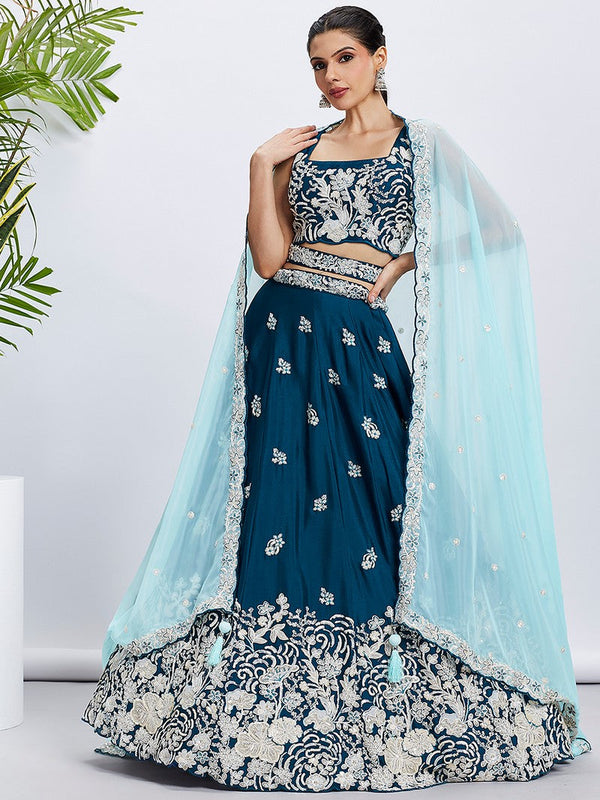 Superb Teal Color Georgette Fabric Party Wear Lehenga