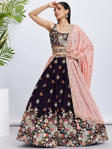 Superb Voilet Color Organza Fabric Party Wear Lehenga