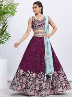 Superb Voilet Color Chiffon Fabric Party Wear Lehenga