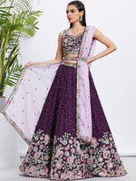 Beautiful Purple Color Chiffon Fabric Party Wear Lehenga