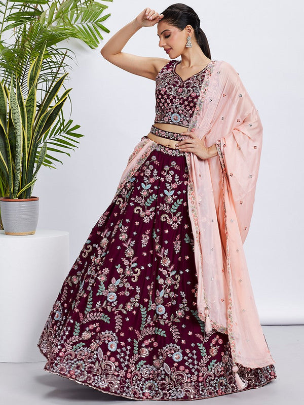 Beautiful Maroon Color Georgette Fabric Party Wear Lehenga