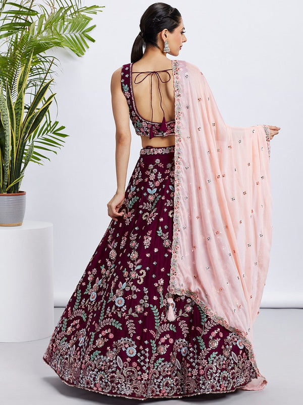 Beautiful Maroon Color Georgette Fabric Party Wear Lehenga