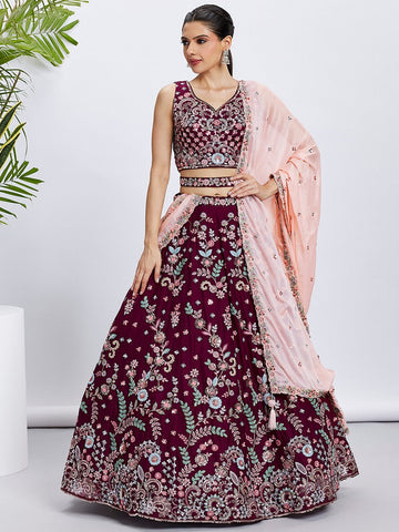 Beautiful Maroon Color Georgette Fabric Party Wear Lehenga