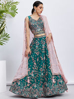 Beautiful Green Color Georgette Fabric Party Wear Lehenga