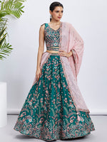 Beautiful Green Color Georgette Fabric Party Wear Lehenga