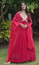 Striking Magenta Color Blooming Fabric Gown