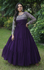 Striking Purple Color Blooming Fabric Gown