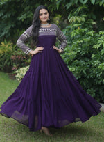 Striking Purple Color Blooming Fabric Gown