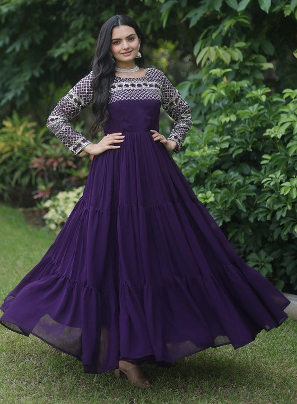 Striking Purple Color Blooming Fabric Gown