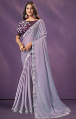 Grand Purple Color Silk Fabric Partywear Saree