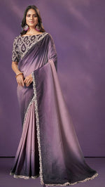 Grand Purple Color Silk Fabric Partywear Saree