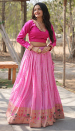 Superb Pink Color Viscose Fabric Party Wear Lehenga