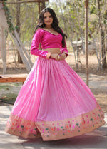 Superb Pink Color Viscose Fabric Party Wear Lehenga