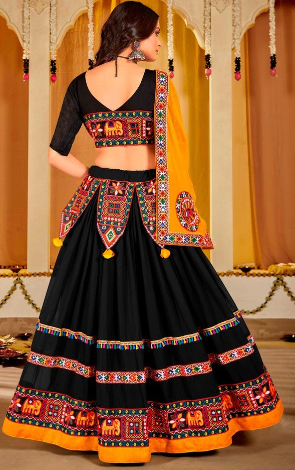 Dazzling Black Color Georgette Fabric Party Wear Lehenga