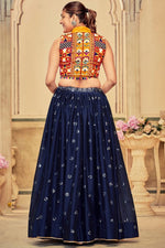 Dazzling Navy Blue Color Satin Fabric Party Wear Lehenga