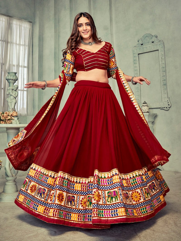 Dazzling Maroon Color Georgette Fabric Party Wear Lehenga