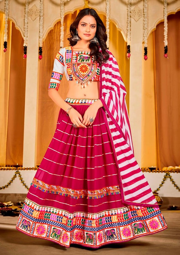 Dazzling Pink Color Satin Fabric Party Wear Lehenga